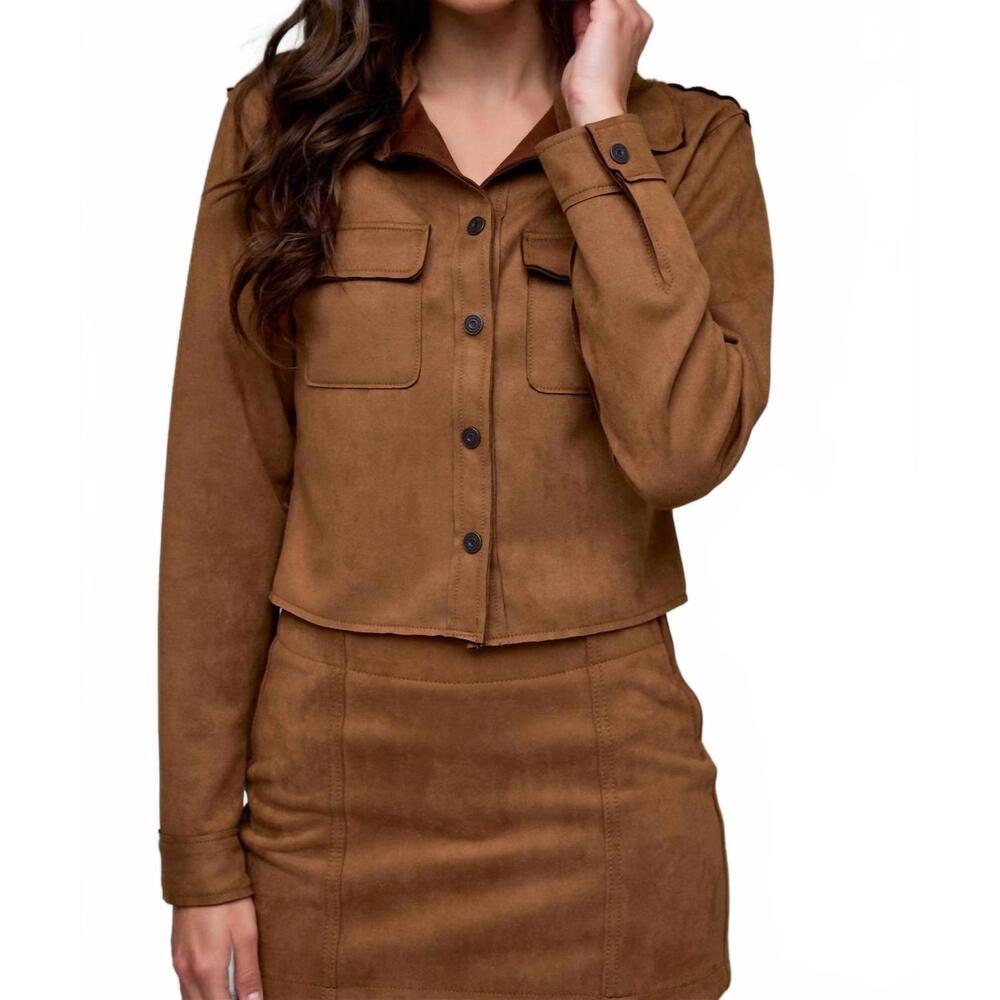 NEW HIDDEN suede shrunken button-up shirt in caramel